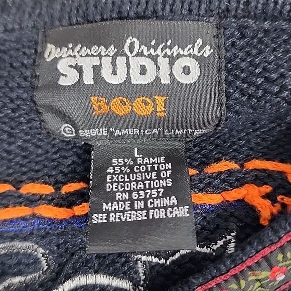 Vintage Halloween Boo Size L Knit Embroidered Cardigan Sweater - Picture 16 of 16